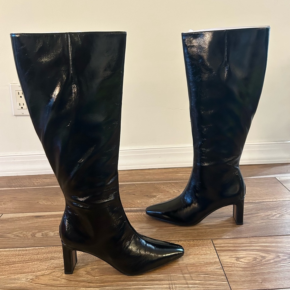Sam Edelman Sylvia 2 Knee High Boots Black Crinkle Leather Size 8.5 New In Box